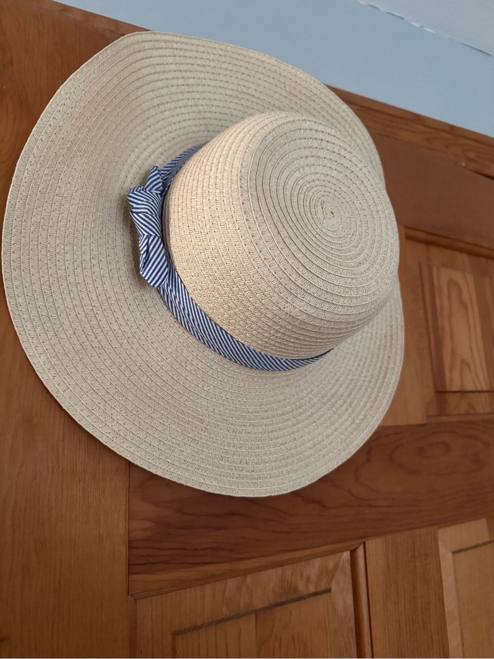 LOFT Natural Straw Sun Hat with Navy Stripe Bow